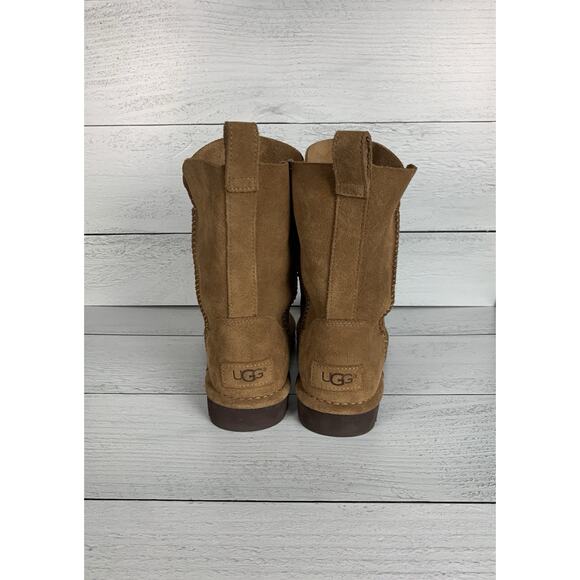 UGG Women's US Size 7 Alida Slouch Brown Chestnut Leather Suede Unlined Boots - Picture 7 of 14